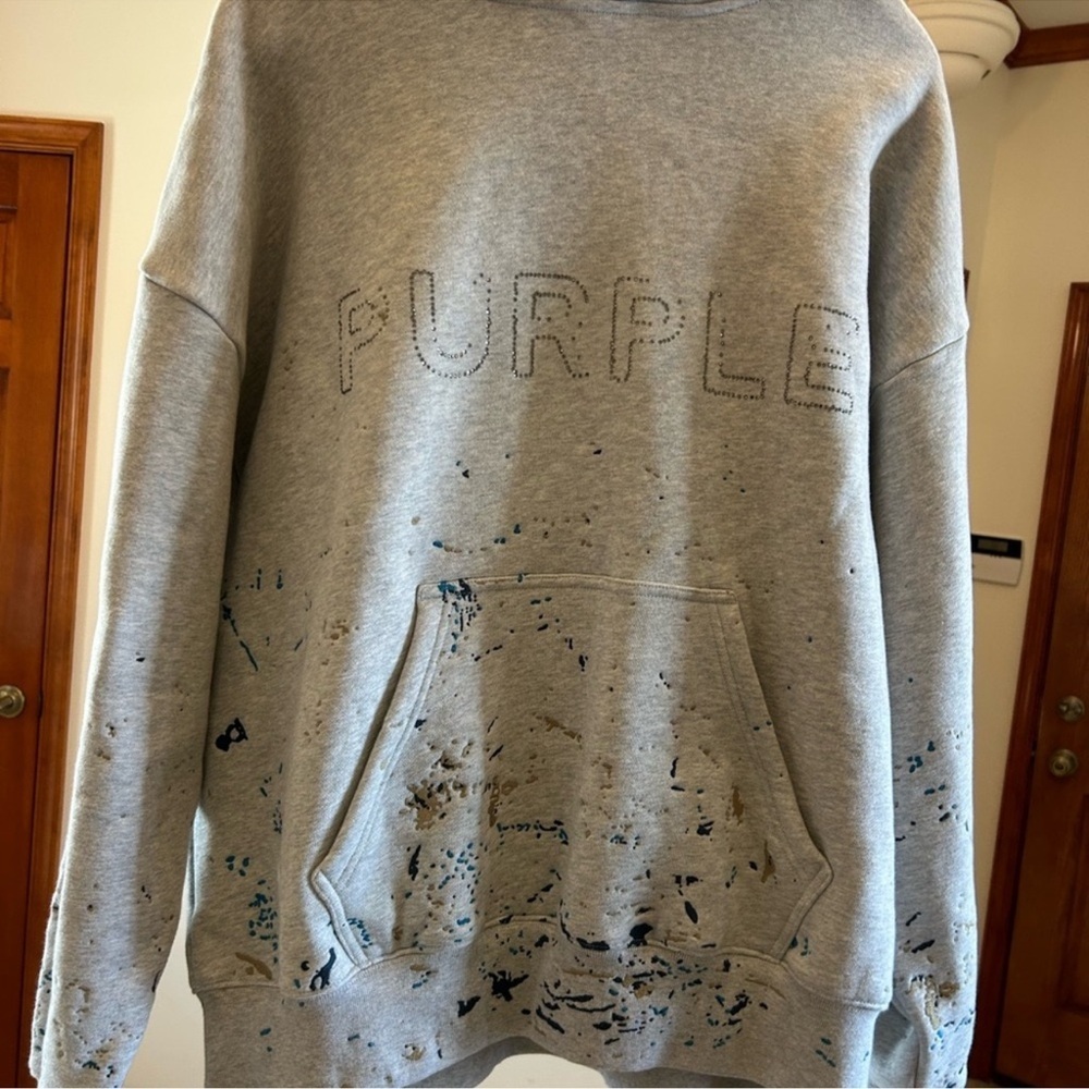 Men’s PURPLE brand paint splattered Crystal Wordmark heavy cotton fleece M
